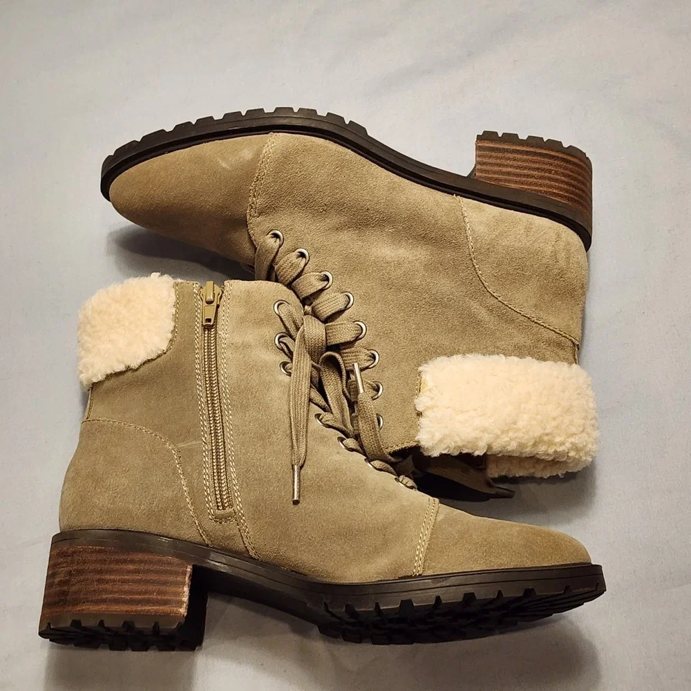 Lucky Brand Jacenia Womens Suede Boots Side Zip Shearling (greenish)  Size 6.5 M